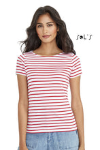 Custom Miles Women's Round Neck Striped T-shirt with Logo