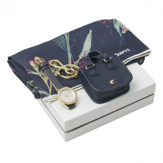 Personalise Set Cacharel Navy (key Ring, Watch & Silk Scarf) - Custom Eco Friendly Gifts Online
