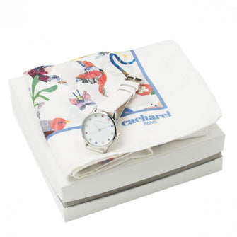 Personalise Set Butterfly White (watch & Silk Scarf) - Custom Eco Friendly Gifts Online