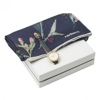 Personalise Set Iris Navy (watch & Silk Scarf) - Custom Eco Friendly Gifts Online