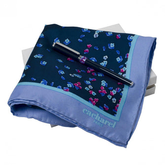 Personalise Set Cacharel Bleu (rollerball Pen & Silk Scarf) - Custom Eco Friendly Gifts Online