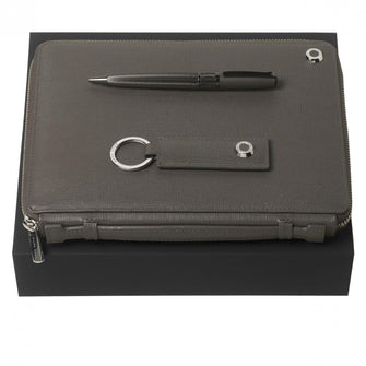 Personalise Set Hugo Boss Grey (ballpoint Pen, Conference Folder A5 & Key Ring) - Custom Eco Friendly Gifts Online