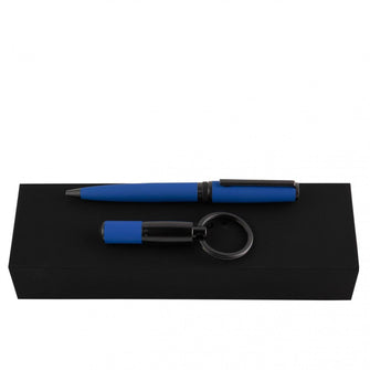 Personalise Set Gear Matrix Blue (ballpoint Pen & Key Ring) - Custom Eco Friendly Gifts Online