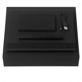 Personalise Set Edge Black (rollerball Pen, Folder A5 & Power Bank) - Custom Eco Friendly Gifts Online