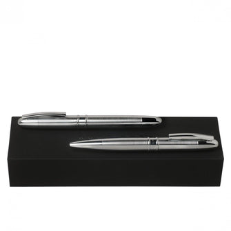 Personalise Set Stripe Chrome (ballpoint Pen & Rollerball Pen) - Custom Eco Friendly Gifts Online