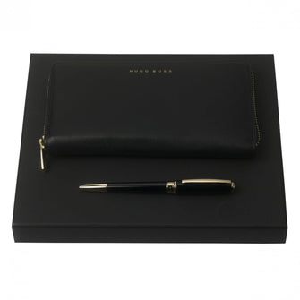 Personalise Set Essential Lady Black (ballpoint Pen & Long Zipped Folder) - Custom Eco Friendly Gifts Online