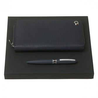 Personalise Set Hugo Boss Blue (ballpoint Pen & Long Zipped Folder) - Custom Eco Friendly Gifts Online