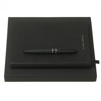 Personalise Set Stripe Soft Black (fountain Pen & Note Pad A5) - Custom Eco Friendly Gifts Online