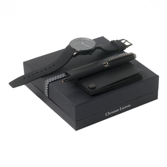 Personalise Set Chorus Black (ballpoint Pen, Card Holder & Watch) - Custom Eco Friendly Gifts Online
