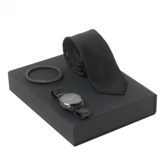 Personalise Set Textum Black (watch, Bracelet & Silk Tie) - Custom Eco Friendly Gifts Online