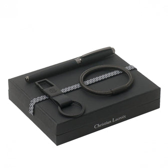 Personalise Set Christian Lacroix Black (rollerball Pen, Key Ring & Bracelet) - Custom Eco Friendly Gifts Online
