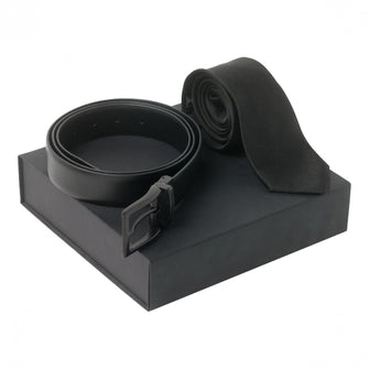 Personalise Set Textum Black (belt & Silk Tie) - Custom Eco Friendly Gifts Online