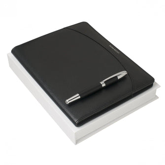 Personalise Set Embrun Black (rollerball Pen & Folder A5) - Custom Eco Friendly Gifts Online