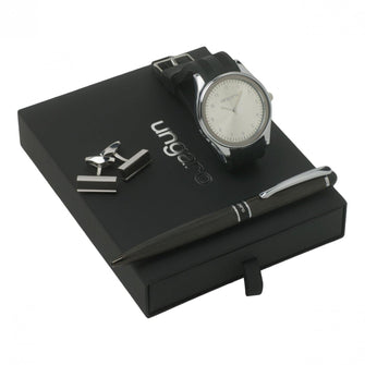 Personalise Set Ungaro Black (ballpoint Pen, Watch & Cufflinks) - Custom Eco Friendly Gifts Online