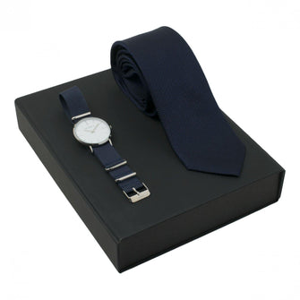 Personalise Set Uomo Blue (watch & Silk Tie) - Custom Eco Friendly Gifts Online