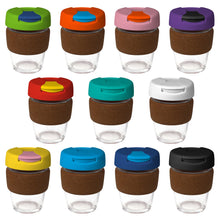 Personalise 12oz/340ml Glass Karma Kup Cork Band Plastic Flip Lid - Custom Eco Friendly Gifts Online